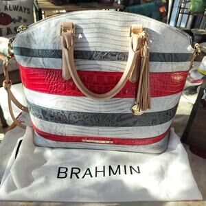 4739) Brahmin Large Duxbury Satchel in Bluestone Habanara Tri Texture Crossbody